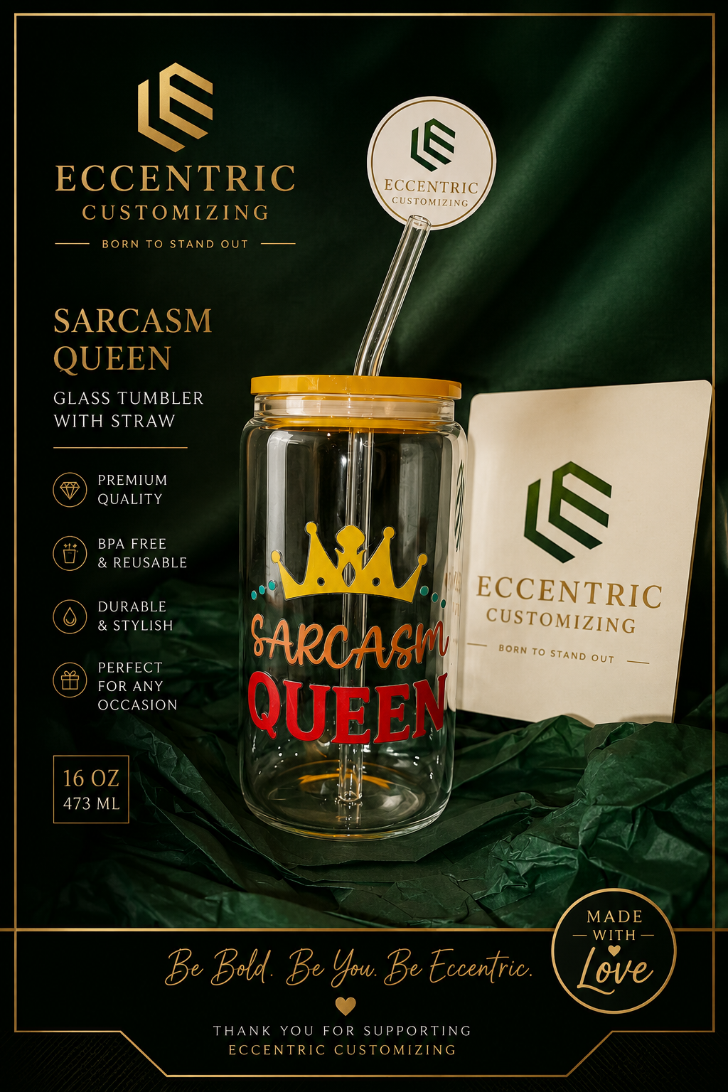 Sarcasm Queen Glass Can Tumbler – 16oz